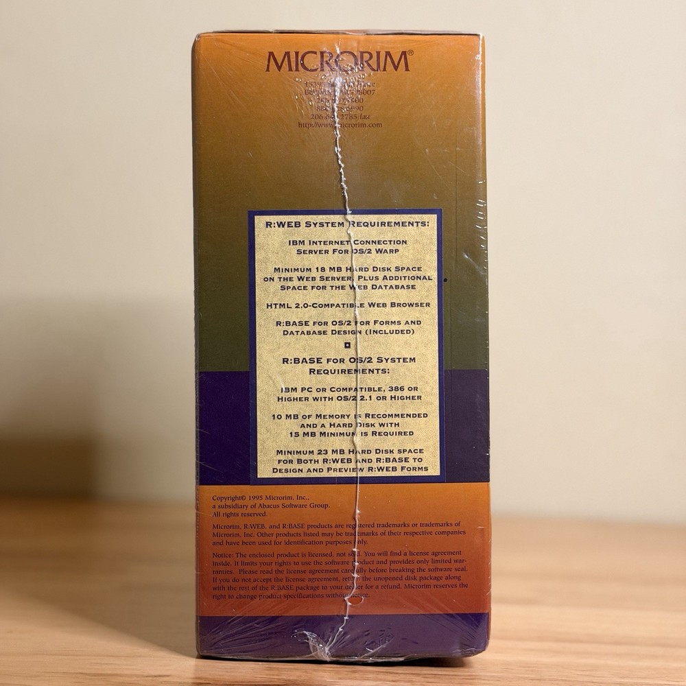 NEW 1995 Microrim R:WEB Internet Database Solution Includes R:BASE 5.5 ⚠️SEALED