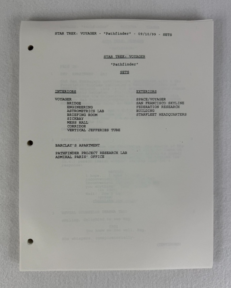 Star Trek Voyager “Pathfinder” Final Draft Original Studio Script 09/10/1999