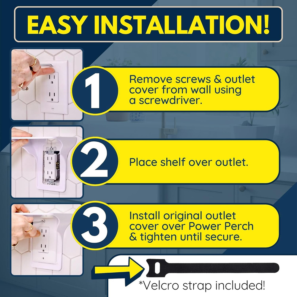 No Drill Wall Outlet Shelf Plug Mount Cord Storage 4 Pack