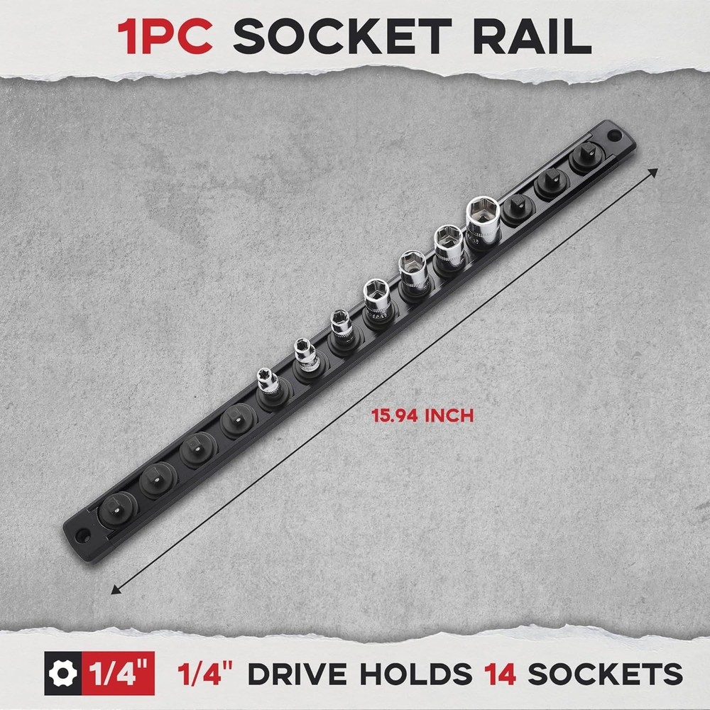 Aluminum Socket Organizer with 14 Clips - Versatile Tool Storage Solution