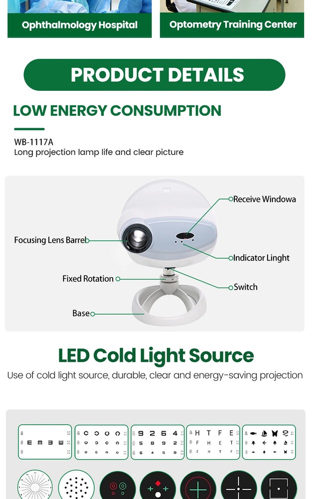 Automated Vision Chart Projector with LED Light Source for Eye Examinations
