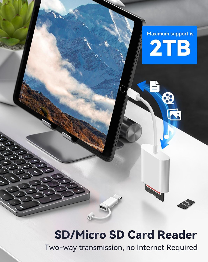 SD Card Reader for iPhone iPad Camera Dual Card Slot Memory Reader for SD and TF