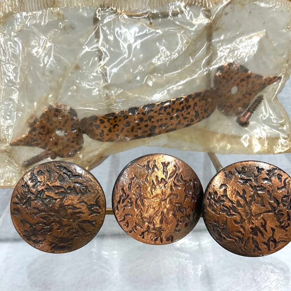 Vintage Hand Hammered Style Copper Cabinet Hardware 6 Drawer Pulls 3 Drawer