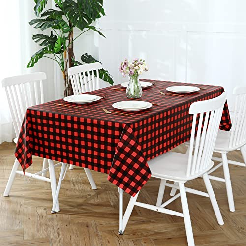 Rectangle Vinyl Tablecloth, 100% 52" x 70" (Rectangular) Black and Red