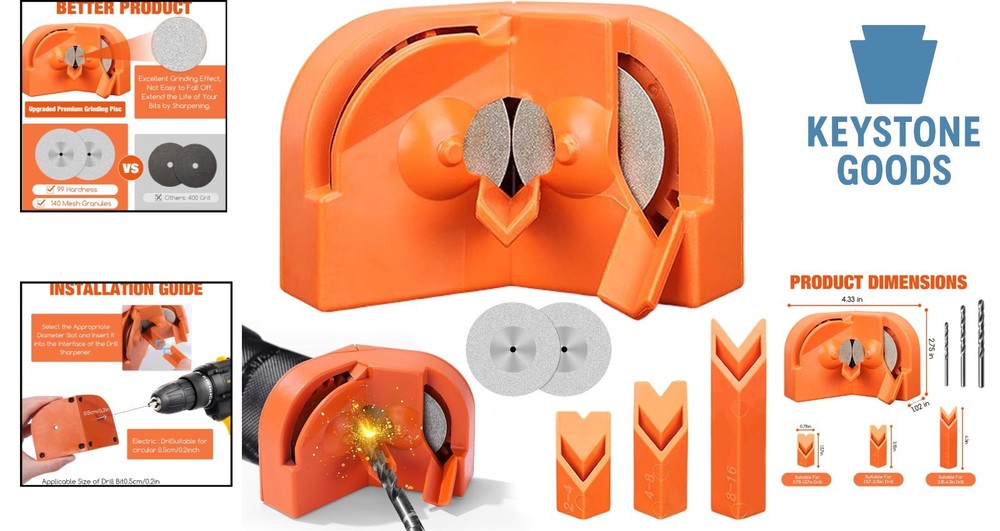 Portable Electric Drill Bit Sharpener with Diamond Grinding Wheels