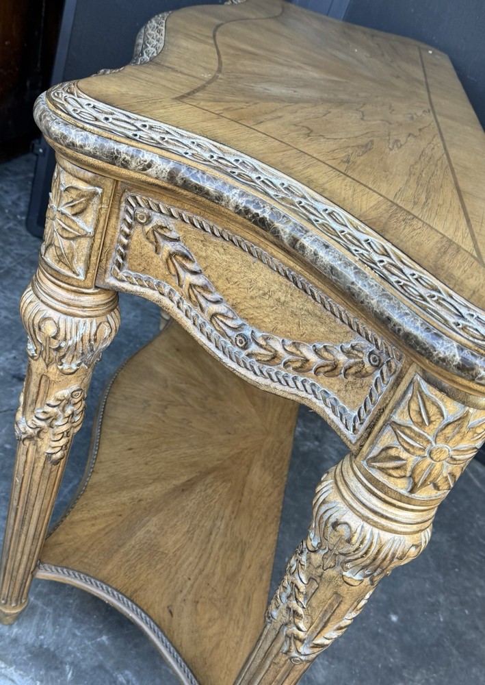 Carved Wood Marble Top Console