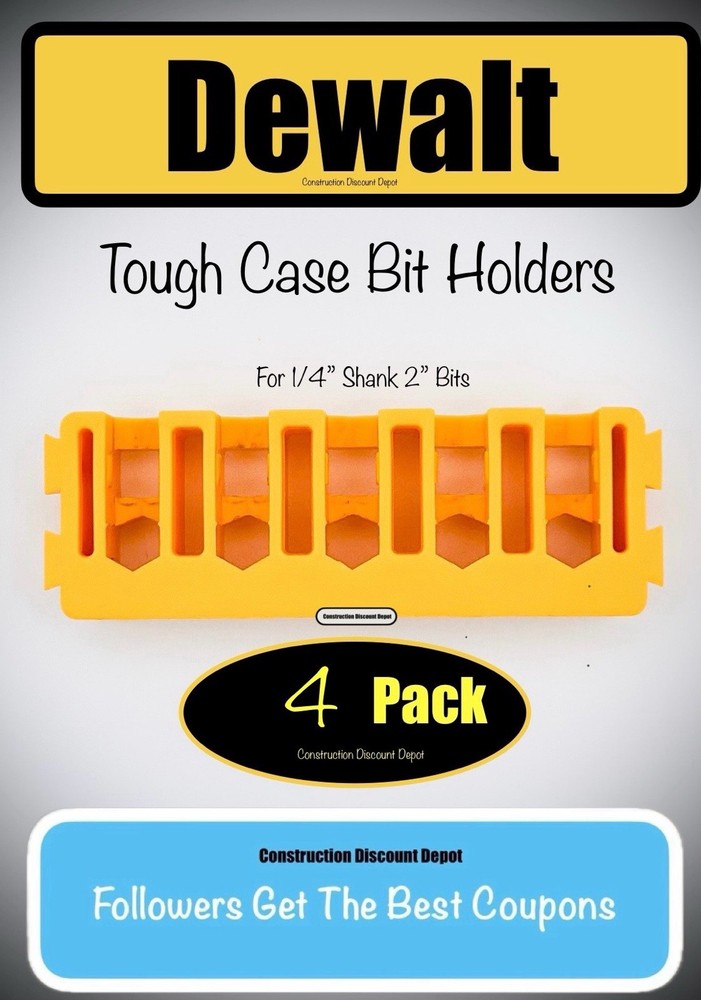 4 Pack Dewalt Tough Case Yellow Bit Holder 2" bits 2-in.