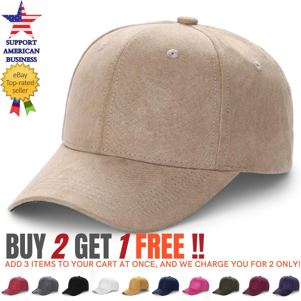 Suede Hat Baseball Cap Classic Adjustable Curved Visor Solid Plain Blank Dad Men