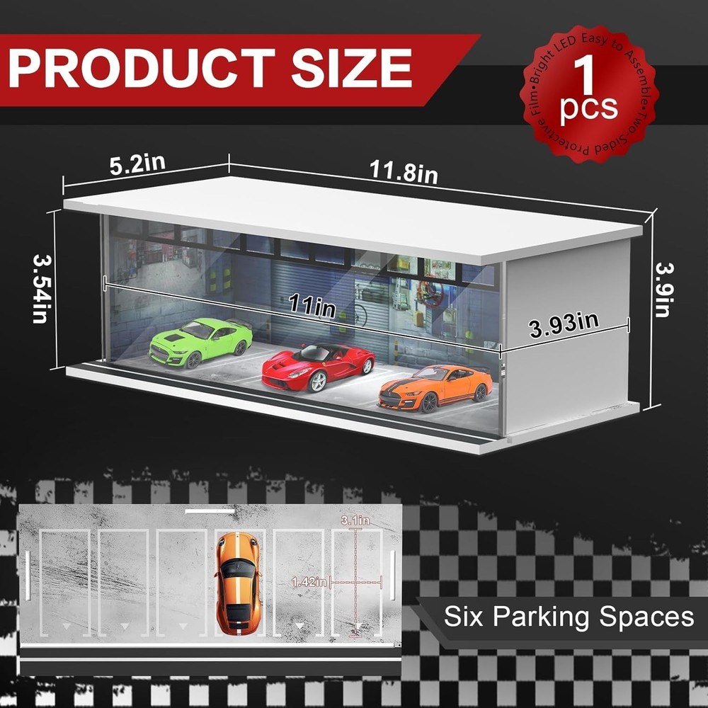 1/64 Scale Diecast Display Case for Hot Wheel Storage with LED Lights, Stacka...
