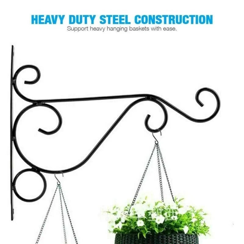 2 Pack Black Metal Hanging Brackets Wall Hooks for Planters & Lanterns