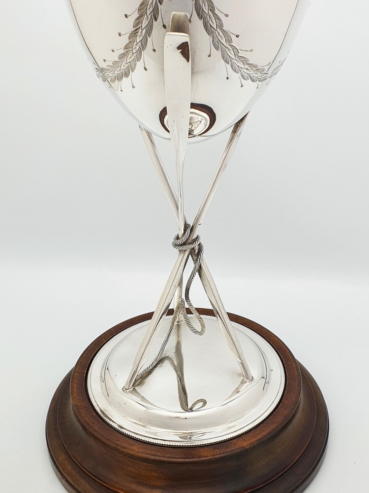 Antique Edwardian Silver Plated Rowing Trophy Cup with Oar Decoration – c1905