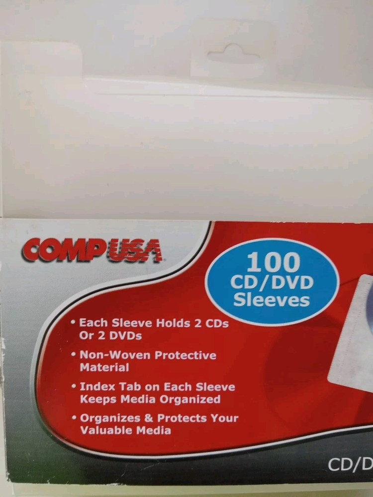 COMP USA 100 CD/DVD Sleeves 100 Pack NOB
