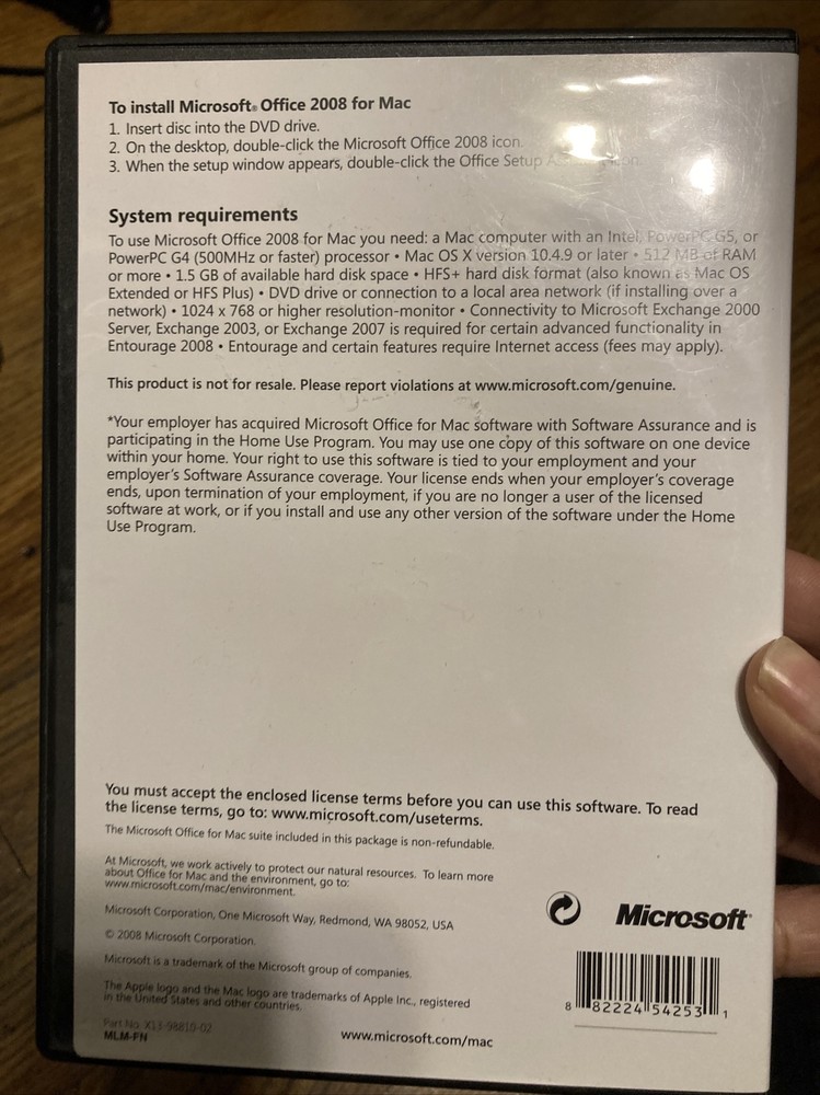Microsoft Office: Mac 2008 Home Use Program DVD-ROM w/ Product Key #57