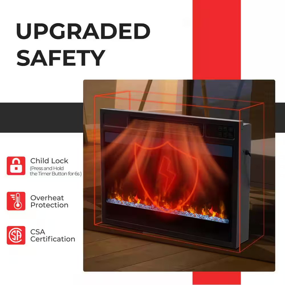 23 In. Infrared Quartz Electric Fireplace Insert with Remote Control