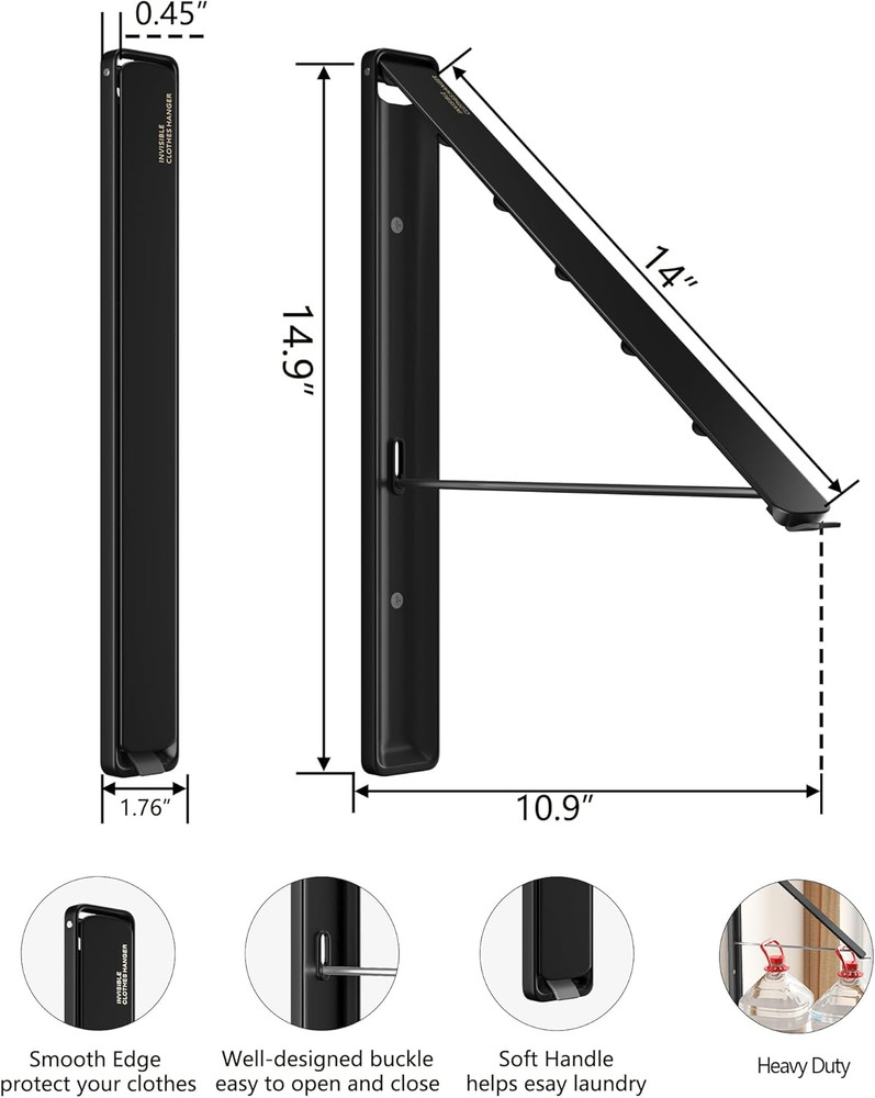 Clothes Drying Rack, Wall-Mounted Retractable & Foldable Clothes Hanger for Laun