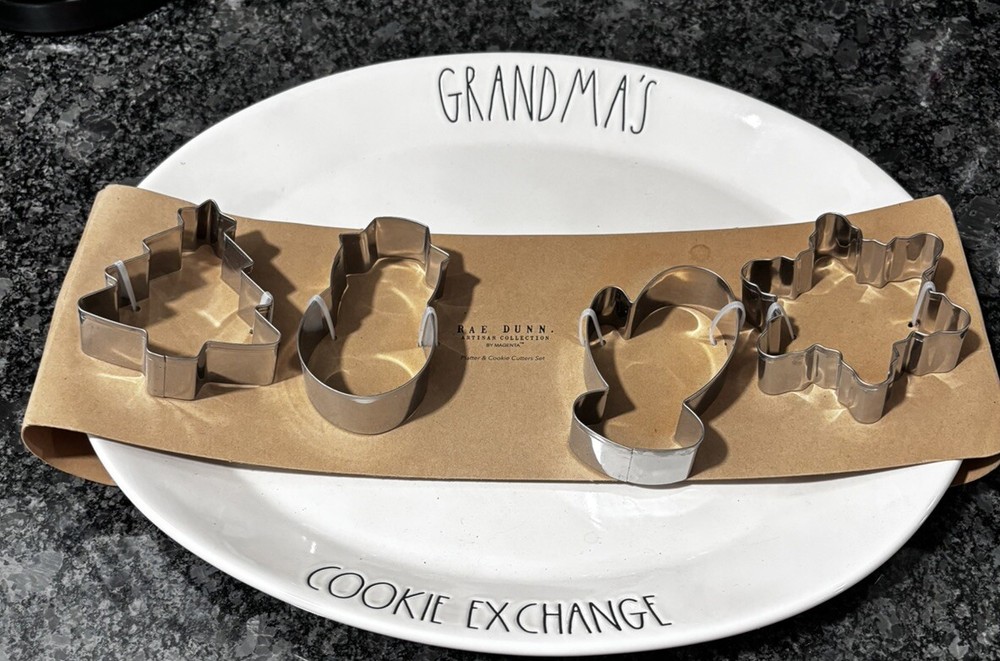 Rae Dunn "GRANDMA'S COOKIE EXCHANGE" Platter & Cookie Cutters Set