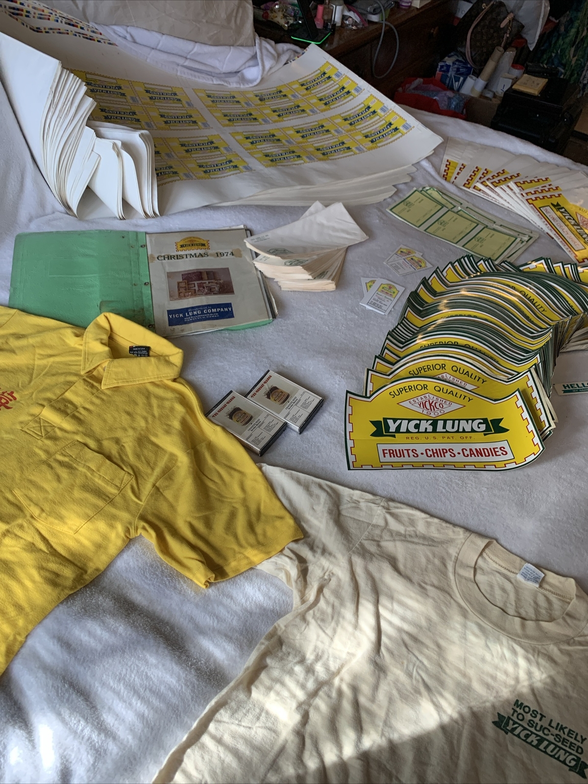 Rare Vintage Hawaii Yick Lung Lot Labels, Shirts, POGS, Decals Etc.