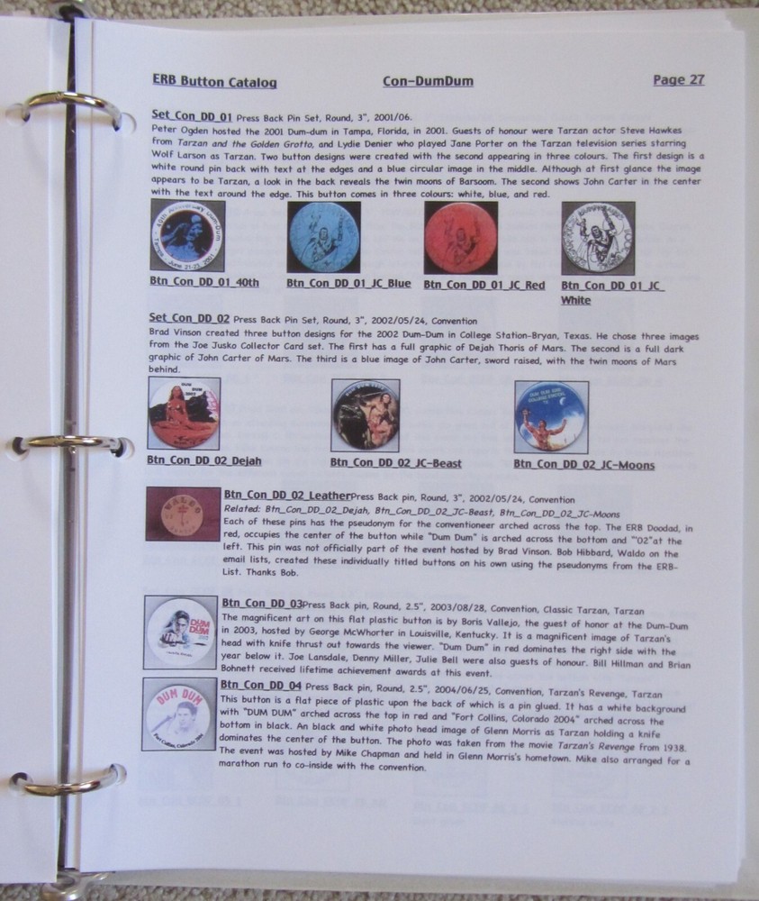 EDGAR RICE BURROUGHS BUTTON CATALOG+34 CON~PINS~PINBACKS~TARZAN~JOHN CARTER