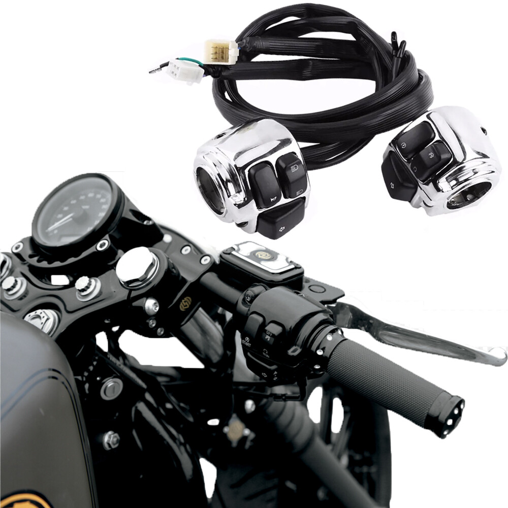 Chrome 1" Handlebar Control Switch w/ Wiring For 1996-2012 Harley Softail Dyna