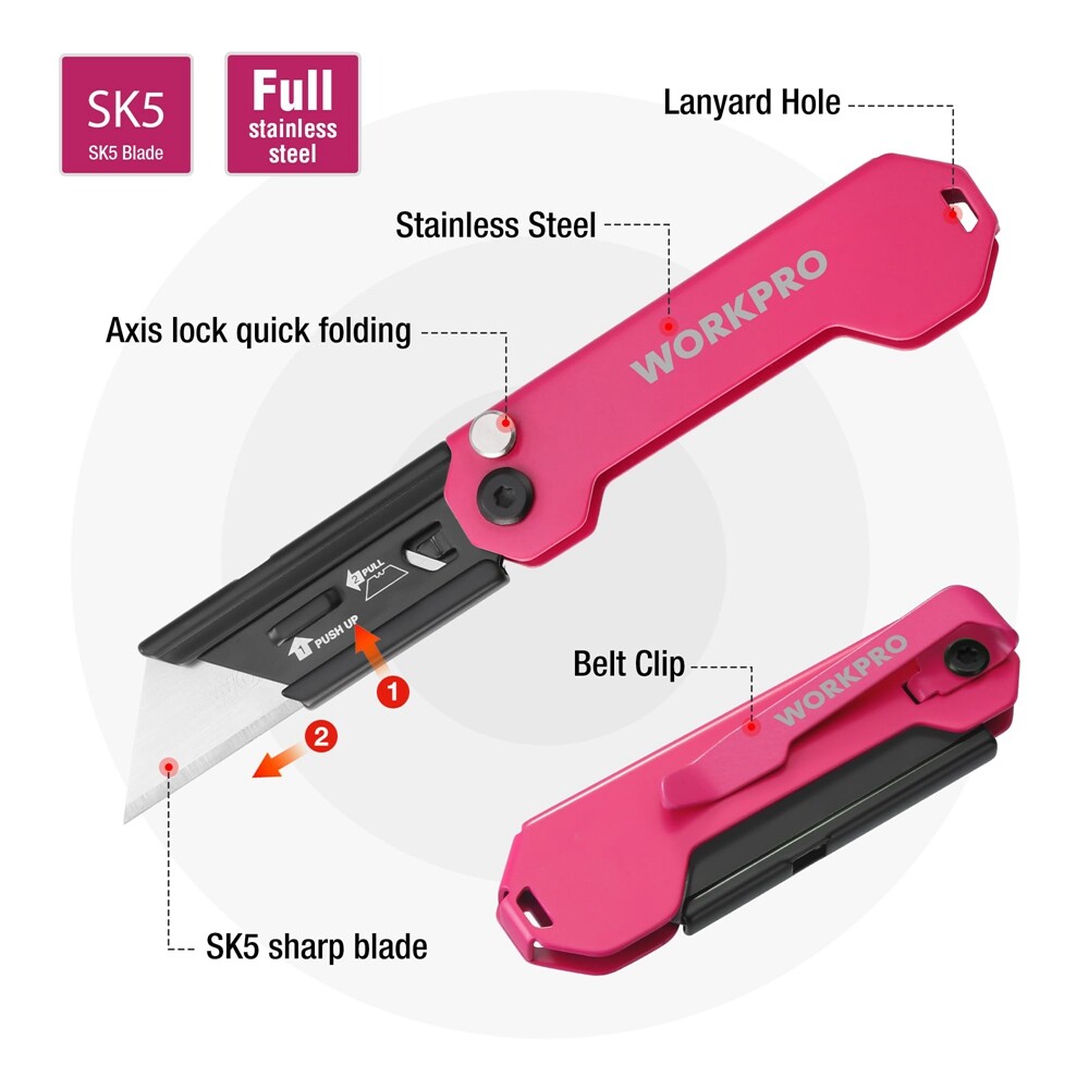 WORKPRO New Folding Utility Knife Mini Box Cutter with Quick Open Axis Lock US