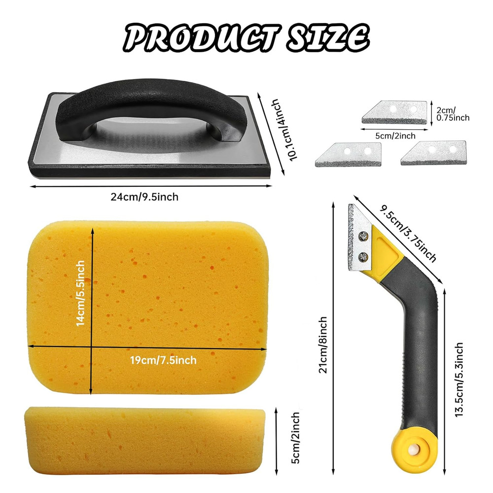 8 Pcs Grout Float Sets Include 9.5 X 4 Inch Molded Rubber Grout Float, 6 Sponge,