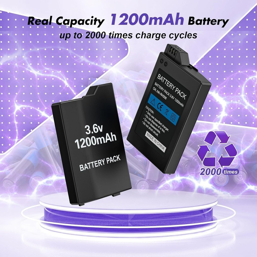2Pcs Rechargeable Battery Pack Replacement for PSP 2000/3000/Lite/Slim Consol...