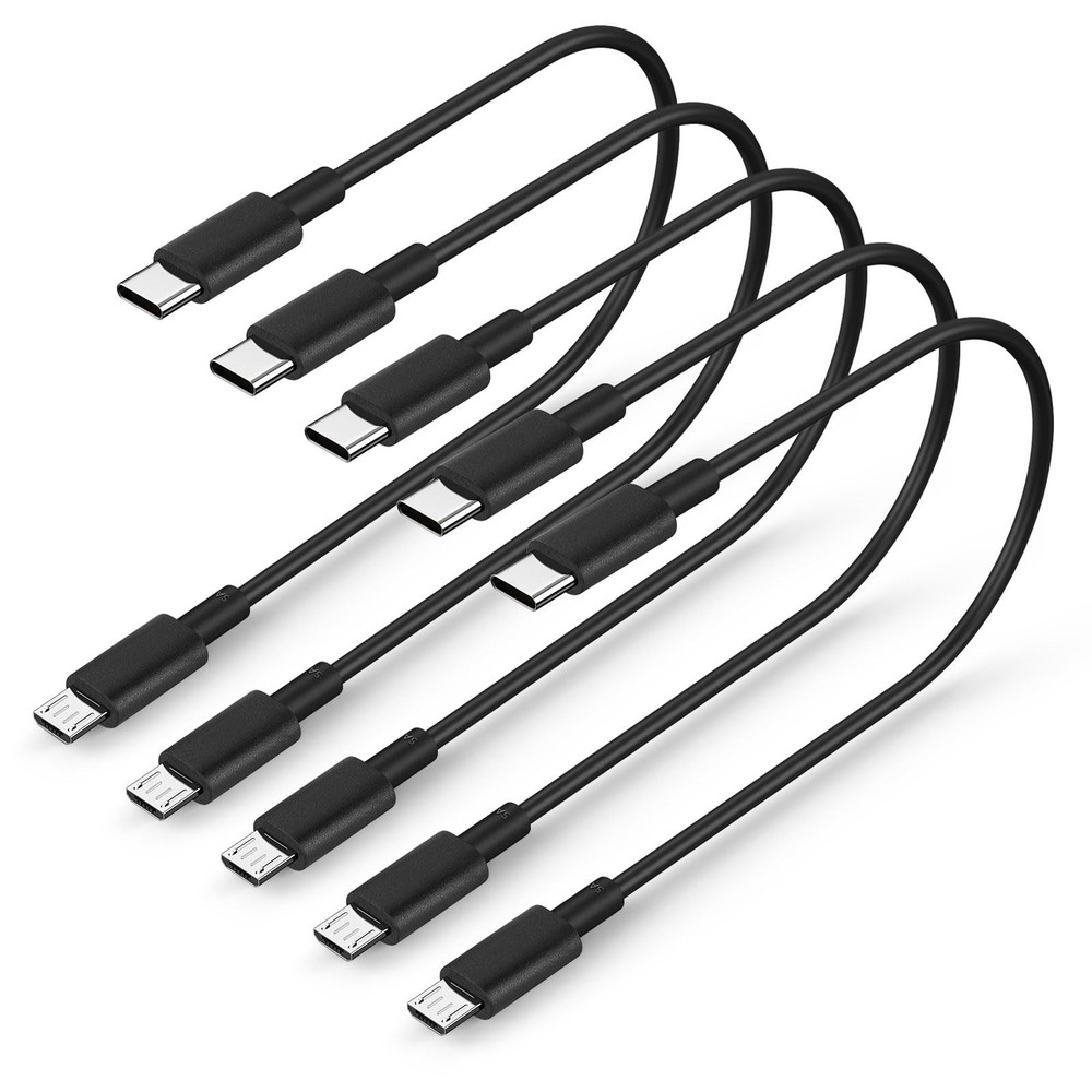 Short 1ft USB C to Micro Cable 5-Pack, Data Transfer and 1 Foot, Black