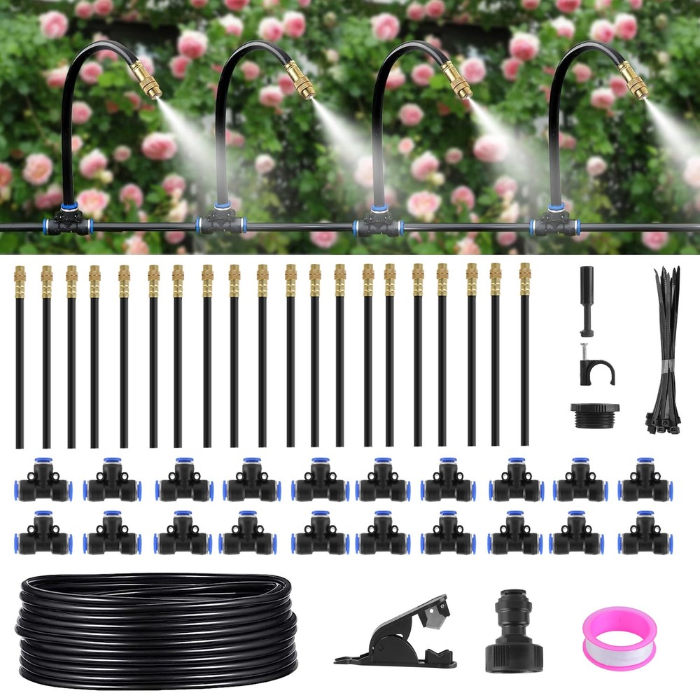 49Ft 360° Bendable Drip Irrigation System Kit Automatic with 20PCS Mist Nozzles
