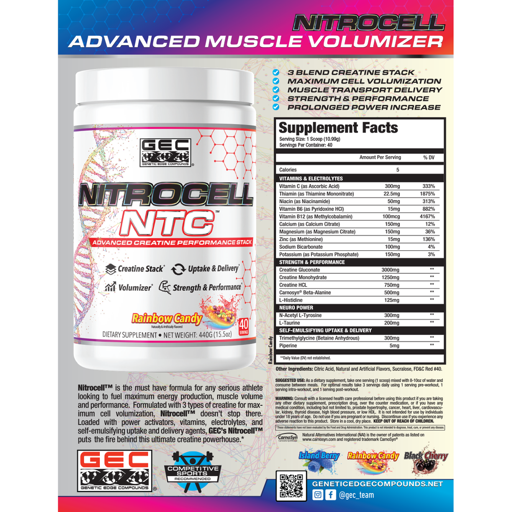 GEC Nitrocell 4x Creatine Quad Stack Bulking & Increase Power Island Berry