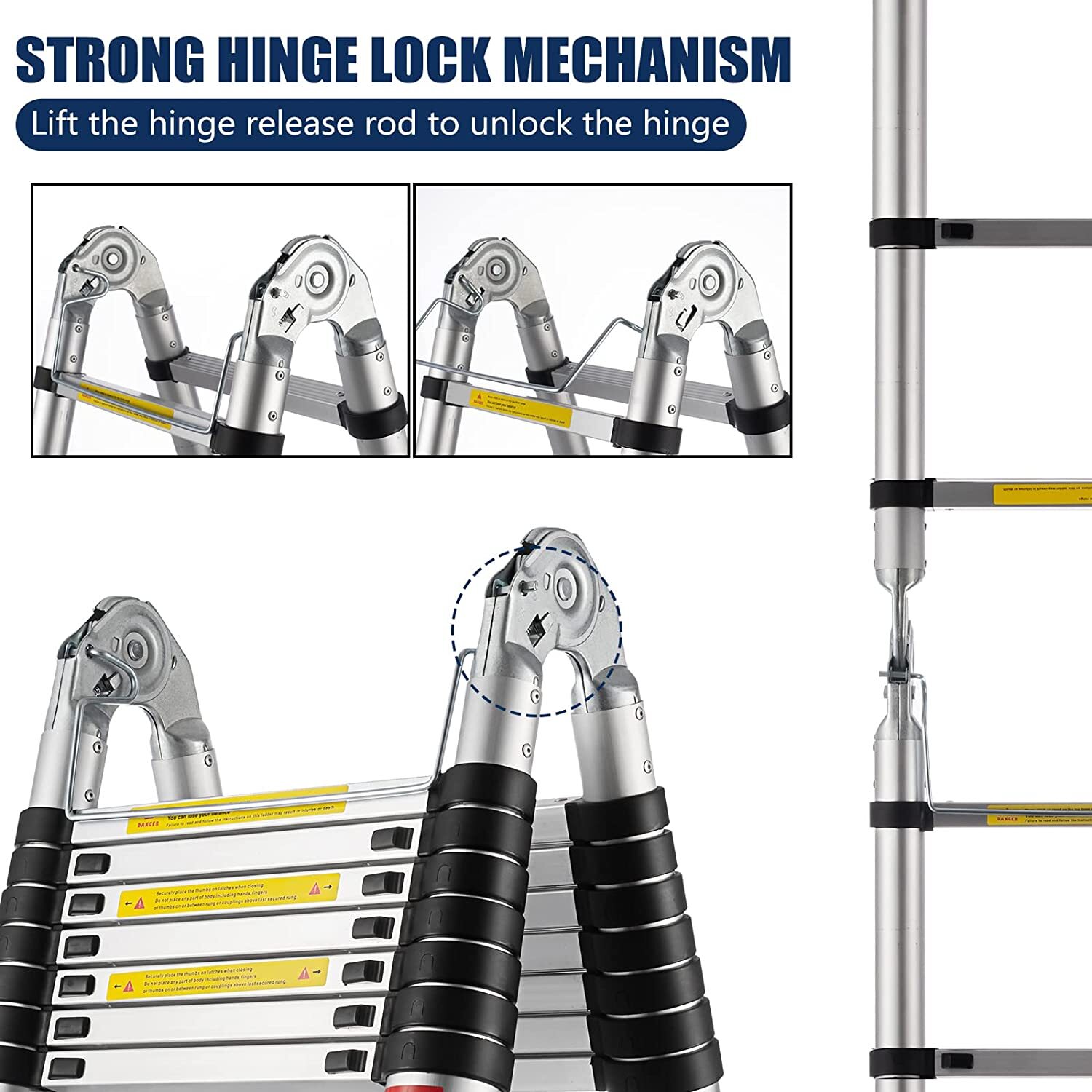 16.5FT Multi Purpose Aluminum Heavy Duty Folding Extension Telescopic Ladder