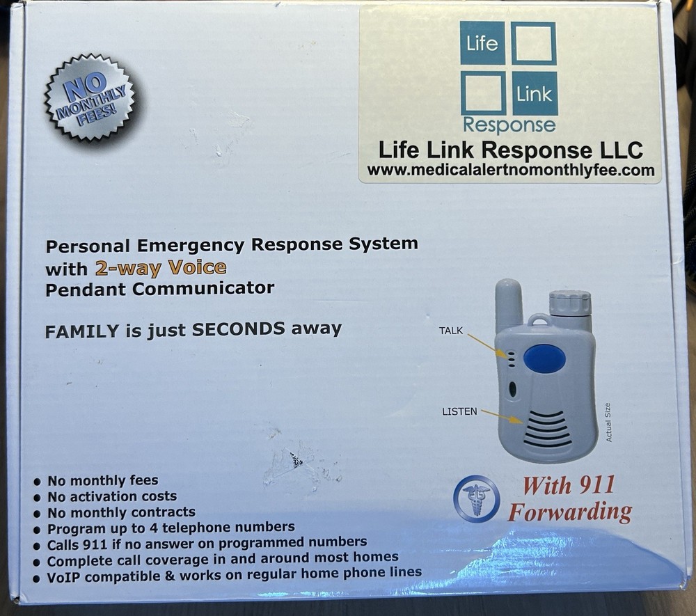 LIFE LINK RESPONSE 2 WAY VOICE EMERGENCY RESPONSE SYSTEM, PENDANT & 911 FORWARD