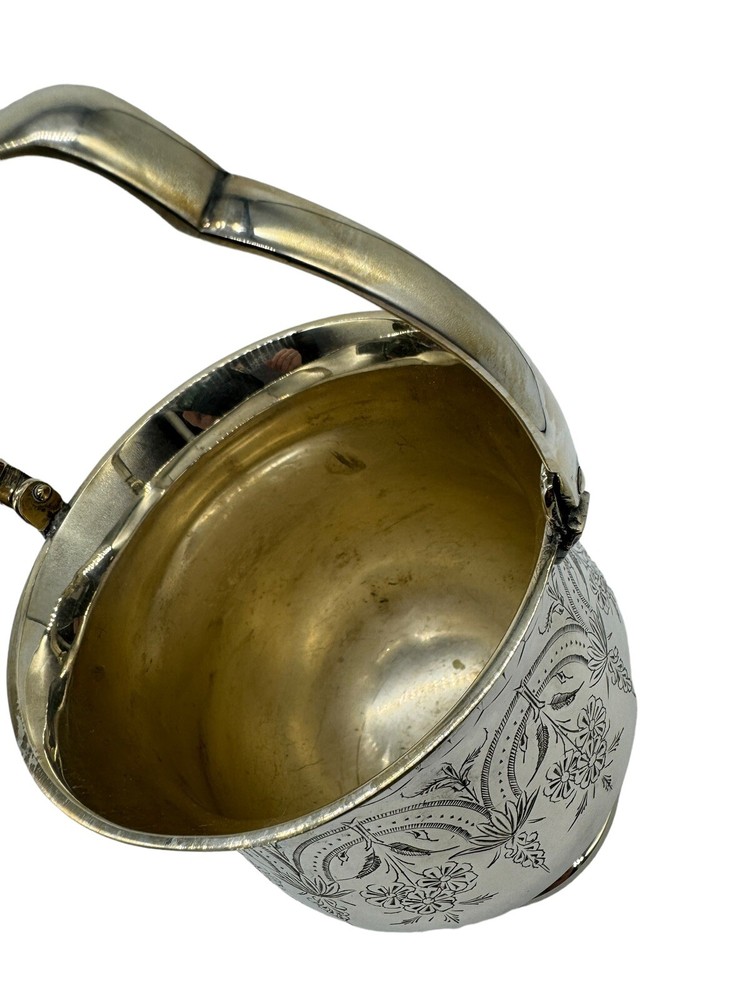 Vintage Eales 1779 Footed Silver Ice Bucket With Handle Etched Floral Pattern