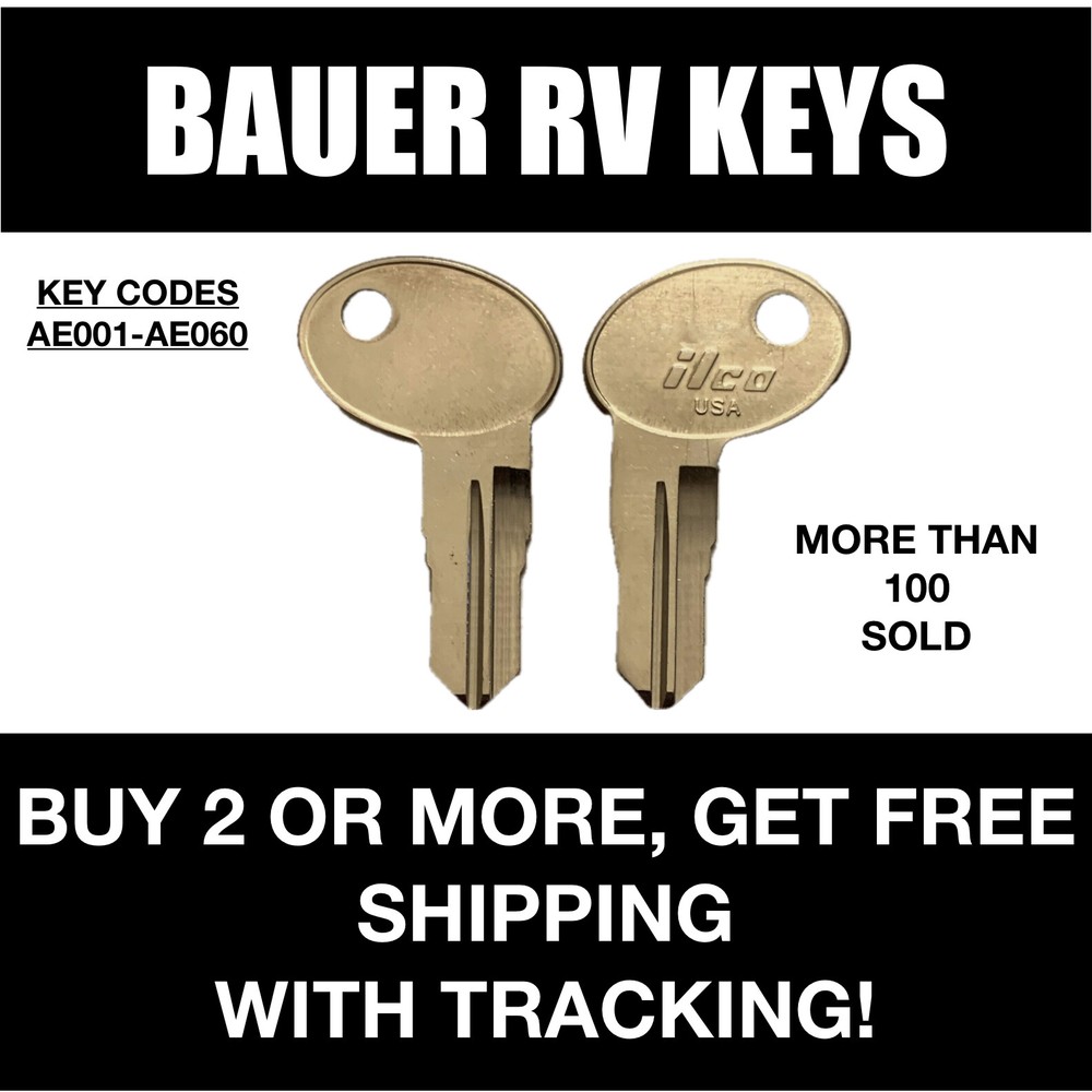 2 Bauer lock keys for Camper RV Motorhome cut to code key codes AE001-AE060