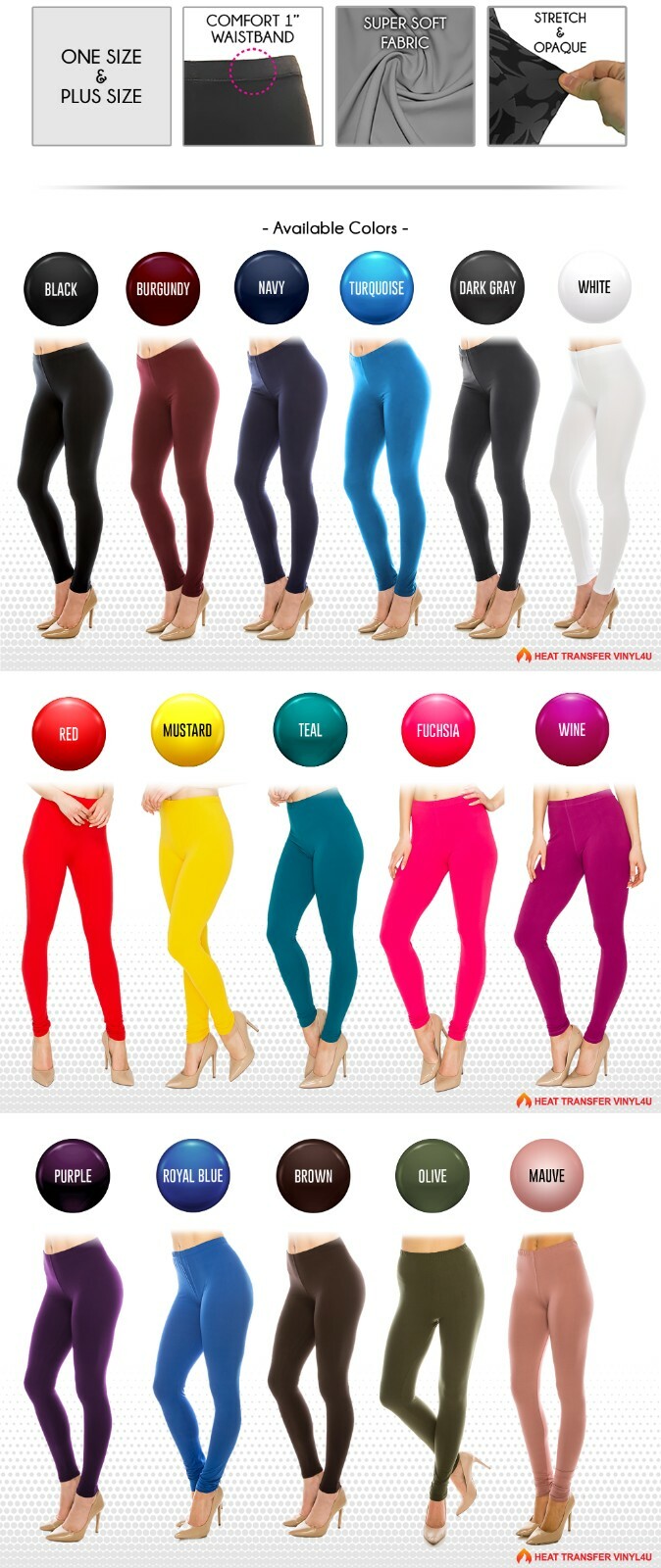 Womens Buttery Soft Premium Solid Color Leggings - One Size and Plus Size
