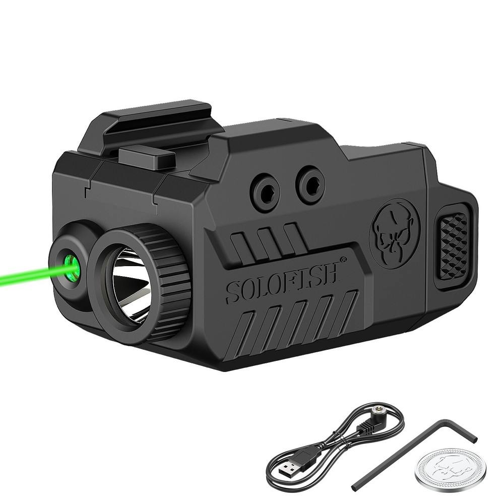 SOLOFISH Rechargeable Flashlight & Green Laser Sight Low Profile for Handgun
