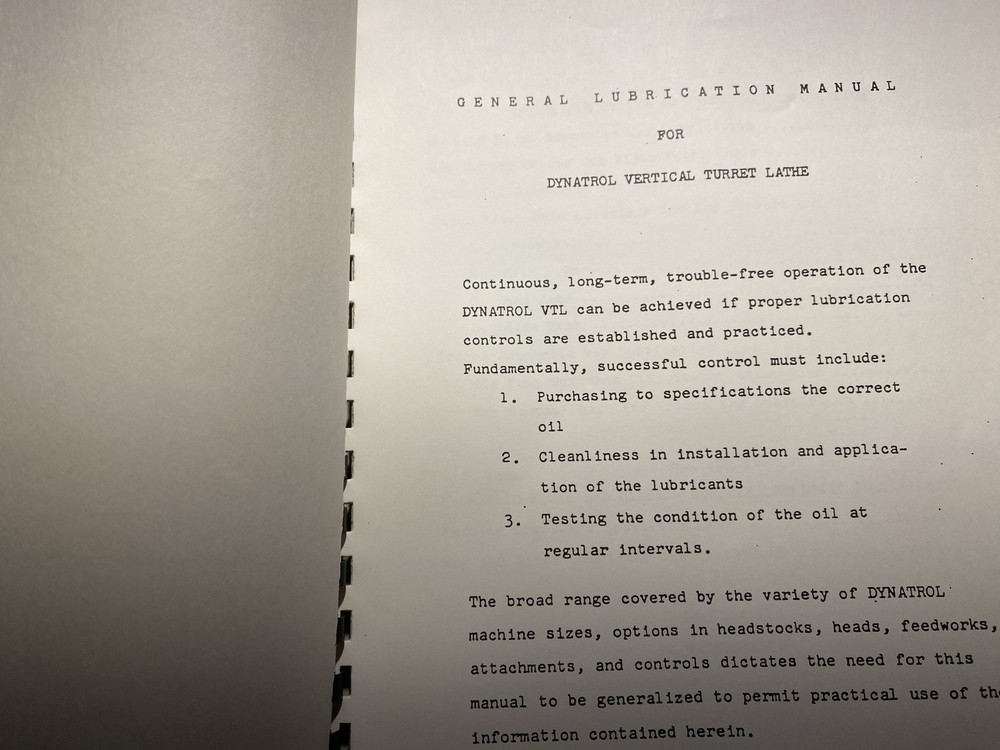 Bullard General Lubrication Manual For Dynatrol VTL