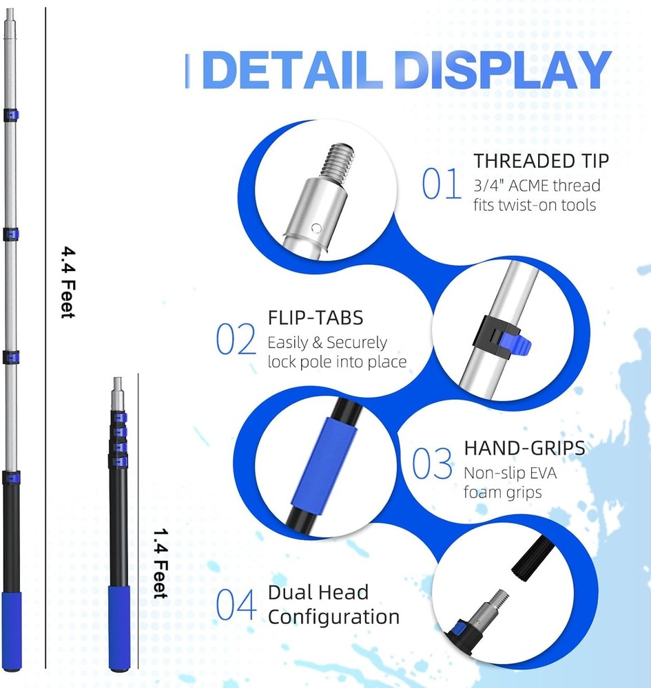 Paint Roller Kit with 4.4FT Telescoping Extension Pole, 27 PCS Paint Brushes Kit