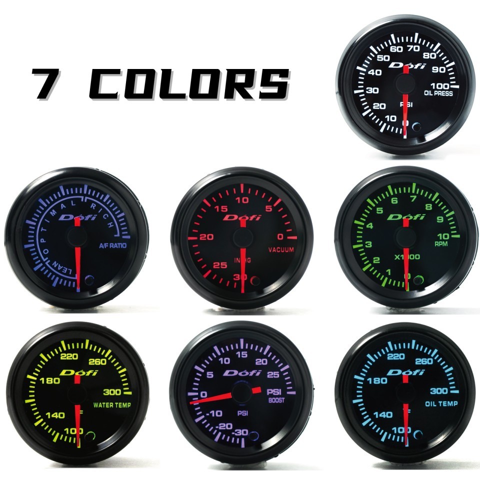2'' 52MM 7COLOR UNIVERSAL POINTER LED -30~30PSI TURBO BOOST GAUGE METER W/SENSOR