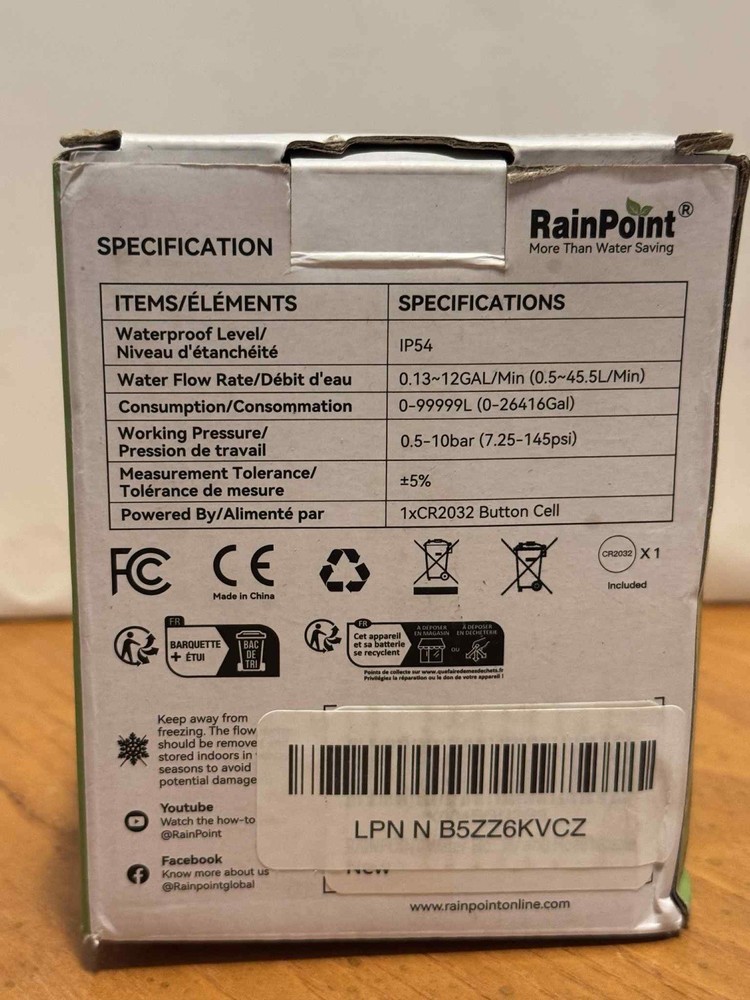 RainPoint Water Flow Meter , Screen-Flip Water Meter