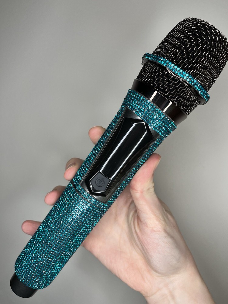 Teal Rhinestone Wireless Karaoke Microphone + Receiver System - Rechargeable