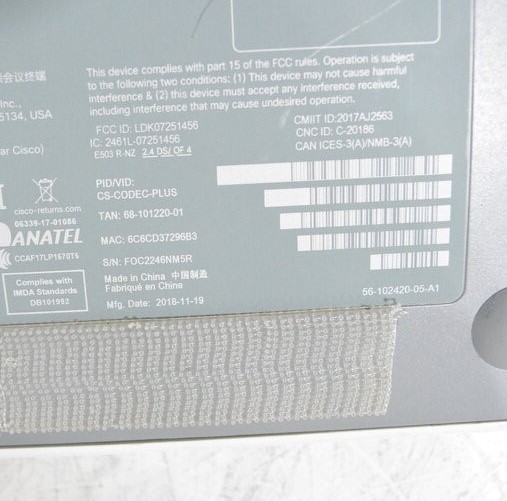 Cisco TTC7-25 CS-Codec-Plus Video Conferencing Webex Device SEE NOTES