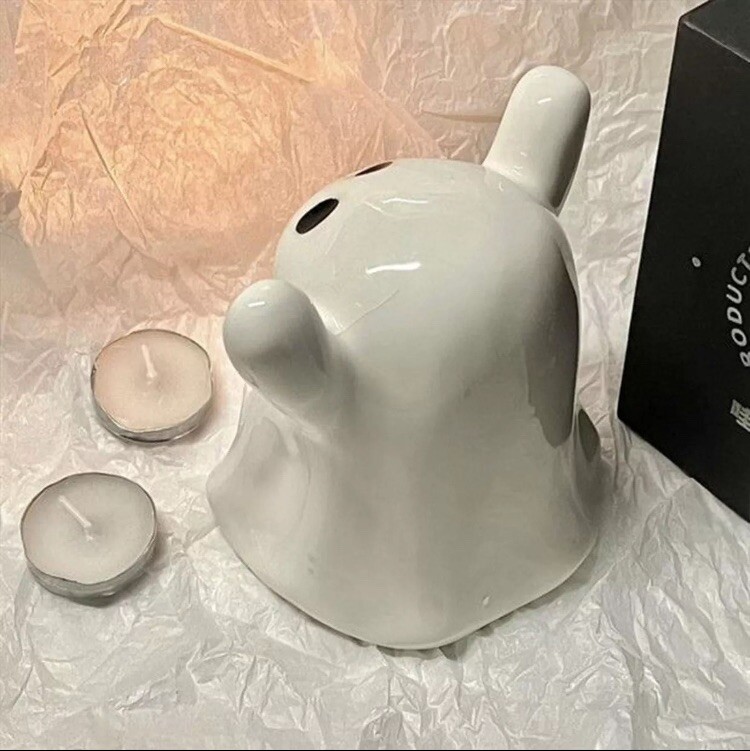 Halloween Candle Holder Ceramic Candlesticks with Spooky Ghost Shape Table Decor