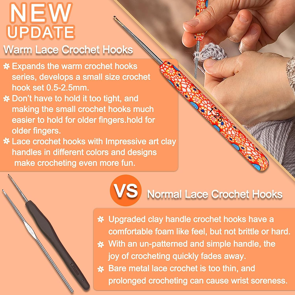 Warm Crochet Hook Set, 9 PCS, 0.5-2.5Mm, Extra Long, Ergonomic