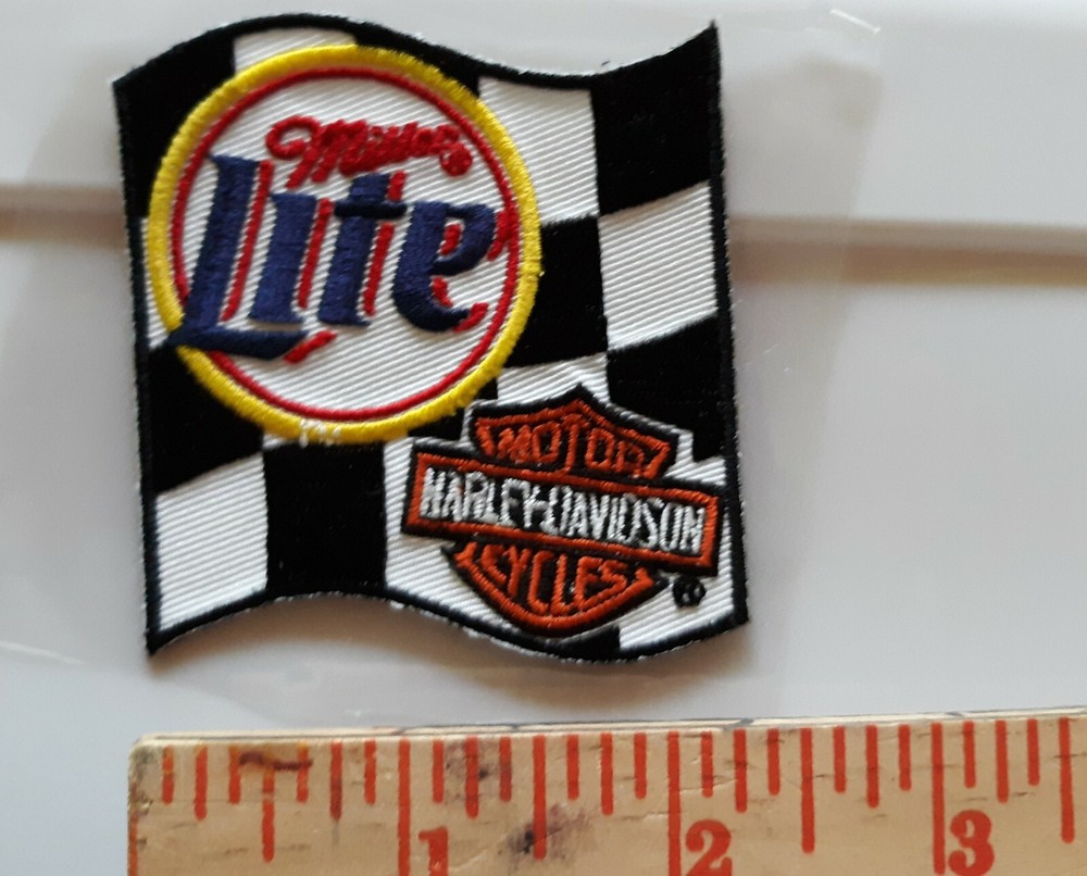New Harley Davidson & Miller Lite Racing Patch with Checker Flag design