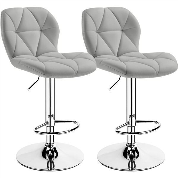 2pcs Adjustable Kitchen Counter Stools Modern PU Leather Swivel Bar Stool