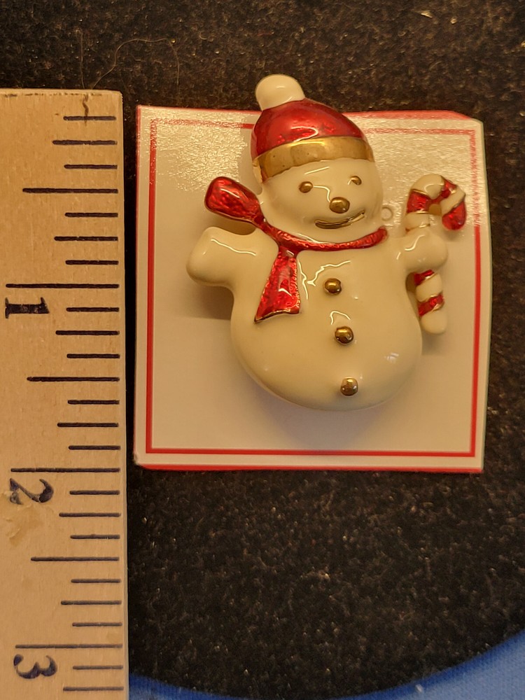 Brooch Pin Enamel Snowman with Candy Cane 1.5 Inches 059