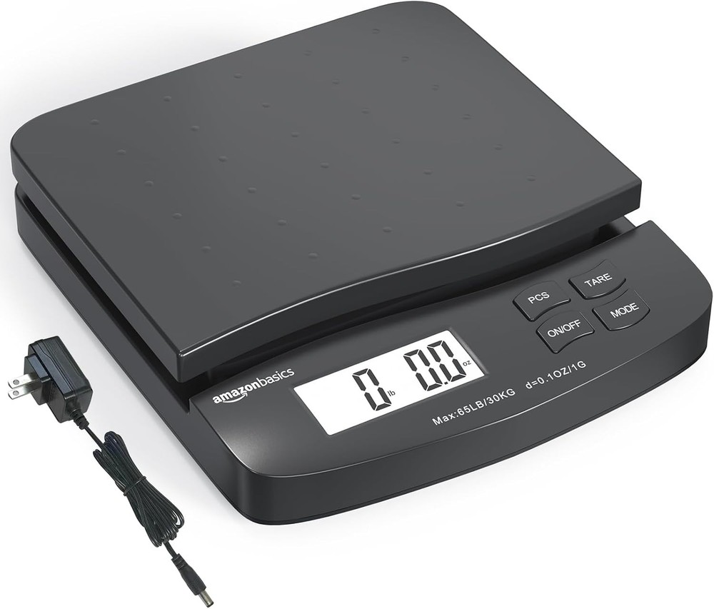 Amazon Basics Digital Postal Scale, AC Adapter, 65 lb 65 pound, Black