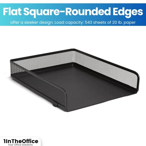 Desk Trays Stackable Letter Tray, Matte Black Wire Mesh Front-Load Paper Tray