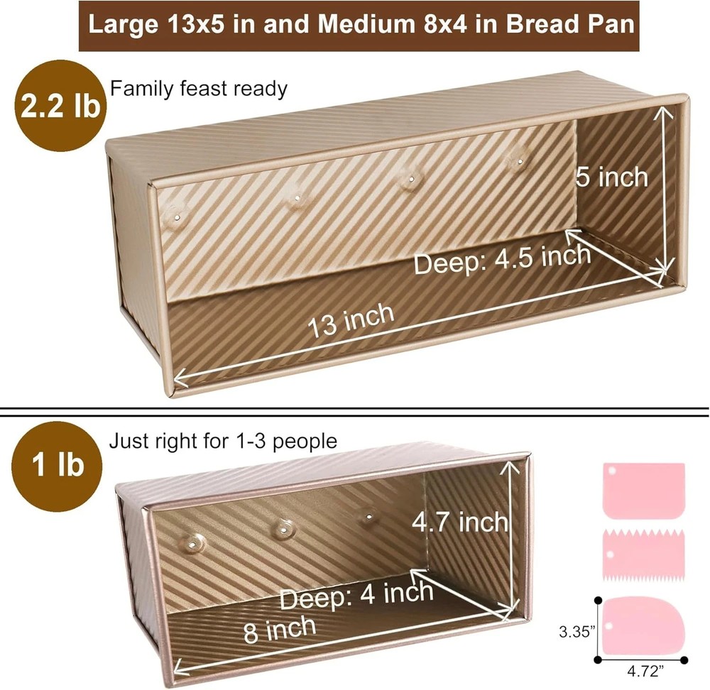 Pullman Loaf Pan with Lid, Pullman Loaf Pan 2.2 LB/1 LB, 2 Pack Nonstick Sandwic