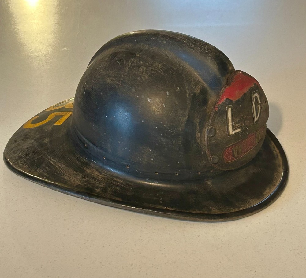 Vintage Cairns Fireman Helmet With Leather Patch - Salty Solid Shell WFD MA
